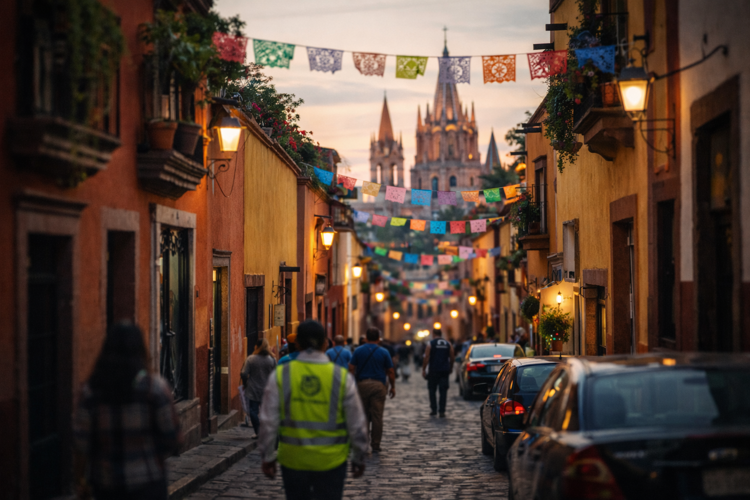 Callejón colorido al atardecer